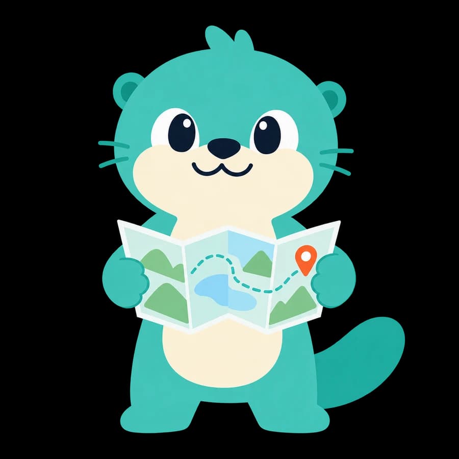 La mascotte Ottra tient une carte dépliée, prête pour votre prochain voyage